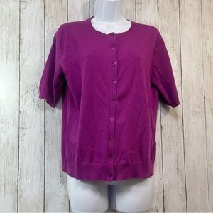 August Silk Heritage Short Sleeve Button Up Purple Cardigan Large
